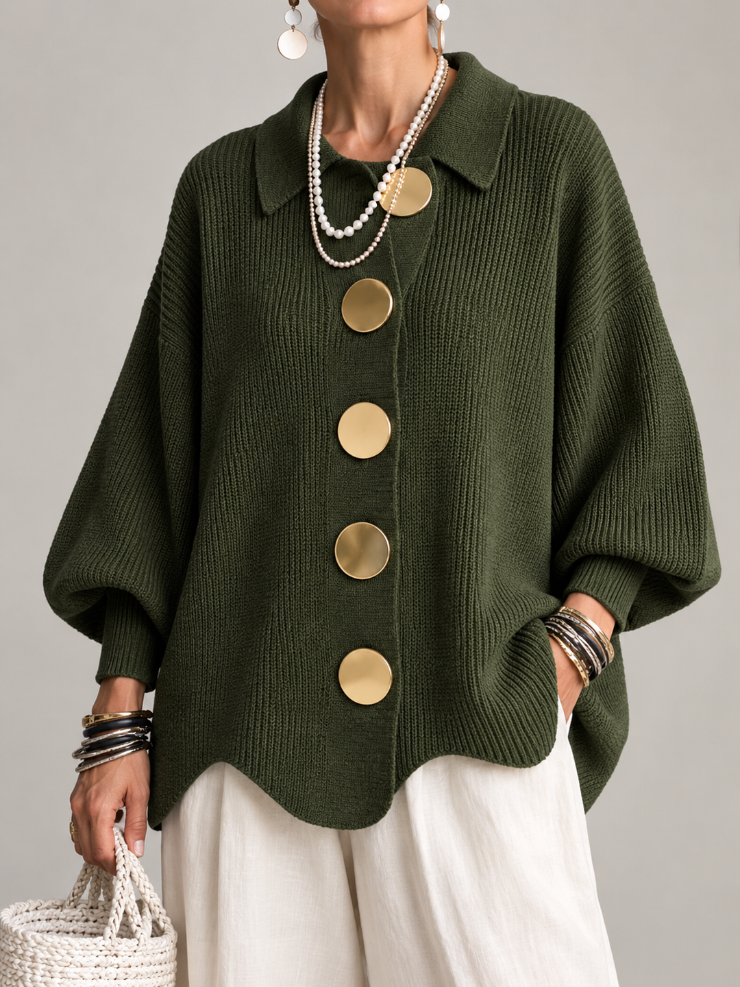 ÉLODIE MOREAU GILET EN TRICOTÉE À COL OVERSIZE POUR FEMMES