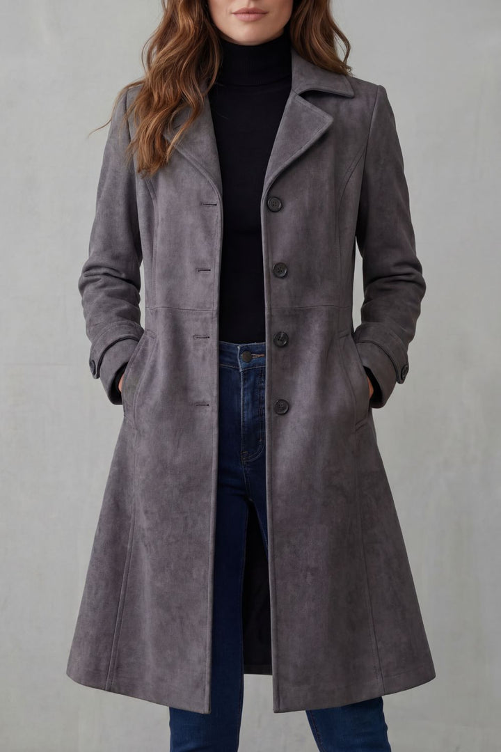 Armance | Manteau Long Effet Suédine – Gris anthracite