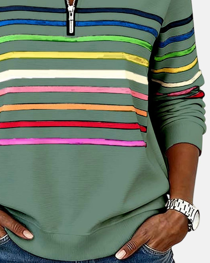 PULL RAYÉ À FERMETURE ÉCLAIR POUR FEMMES