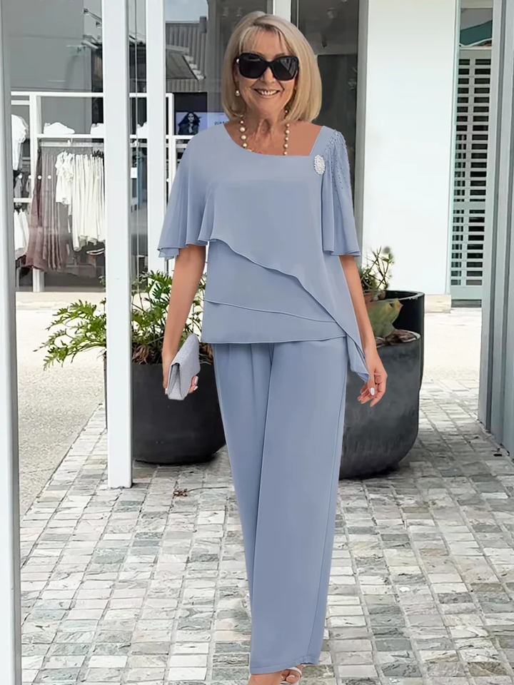 ENSEMBLE PANTALON EN CHIFFON ÉLÉGANT POUR FEMMES