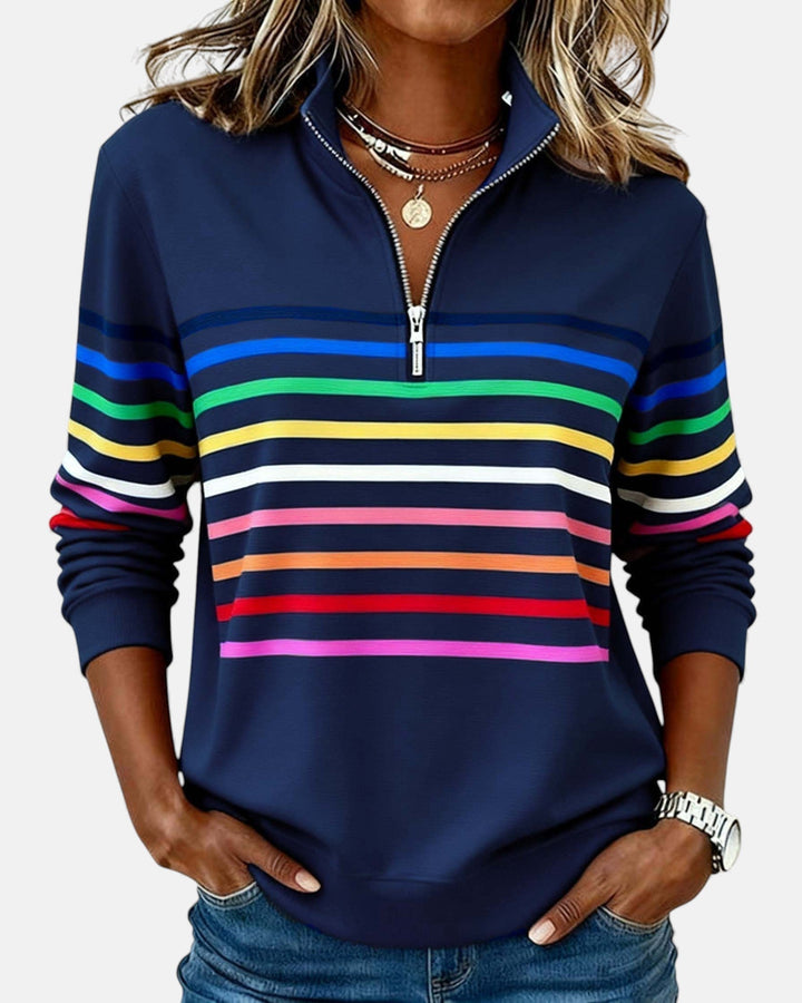 PULL RAYÉ À FERMETURE ÉCLAIR POUR FEMMES