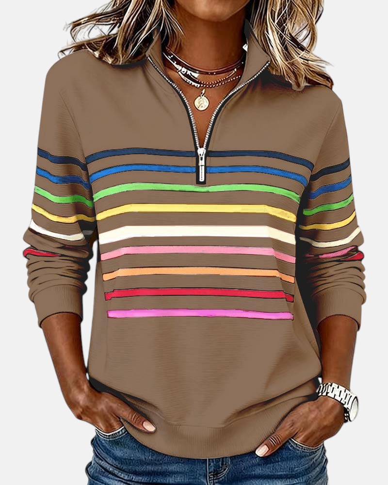 PULL RAYÉ À FERMETURE ÉCLAIR POUR FEMMES