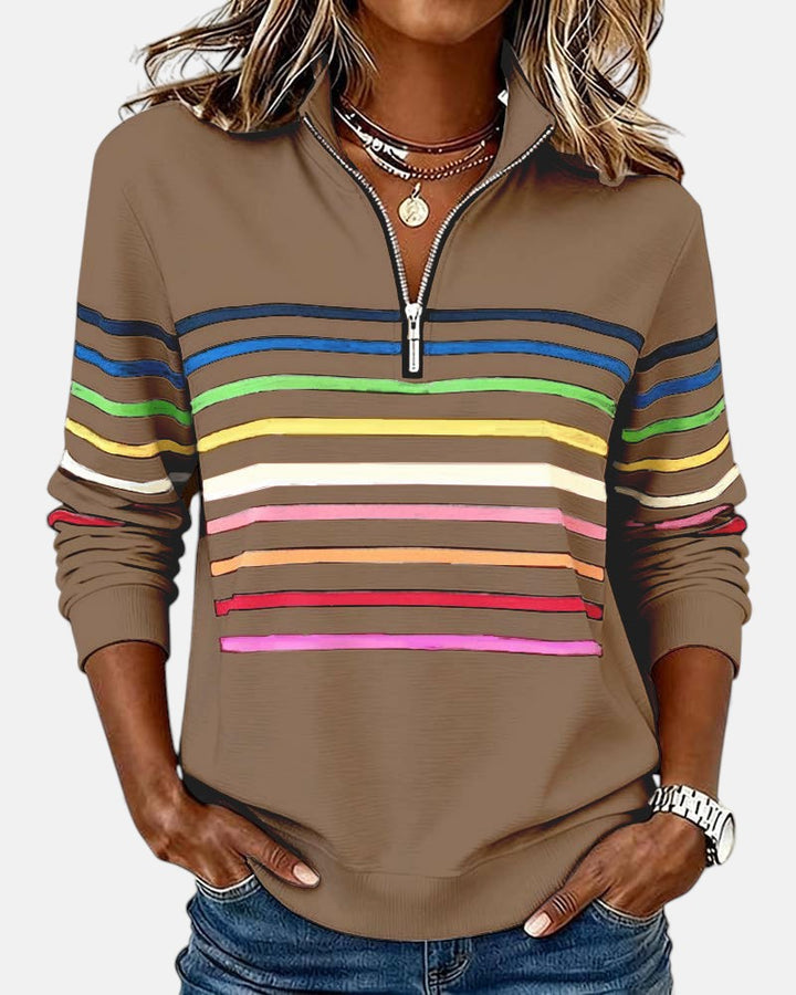 PULL RAYÉ À FERMETURE ÉCLAIR POUR FEMMES