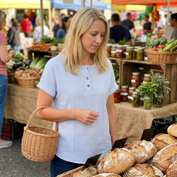 BLOUSE À BOUTONS RAYÉE POUR FEMMES
