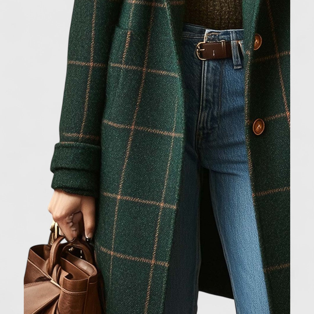 MANTEAU À CARREAUX À COUPE DROITE POUR FEMMES